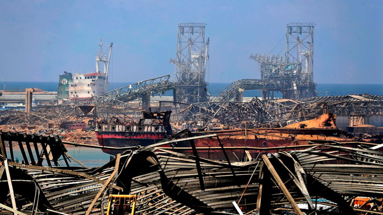 The devastated Beirut docks area. Credit: Joseph Eid/AFP via Getty Images