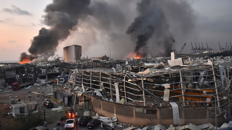 Beirut blast: looking across to port area shortly after blast. Credit: STR/AFP via Getty Images