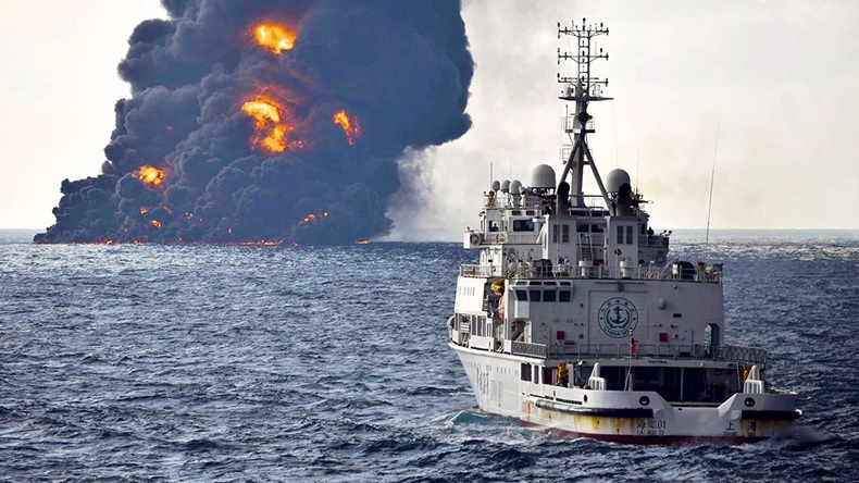 Sanchi oil tanker disaster 2018. Credit China Ministry of Transport