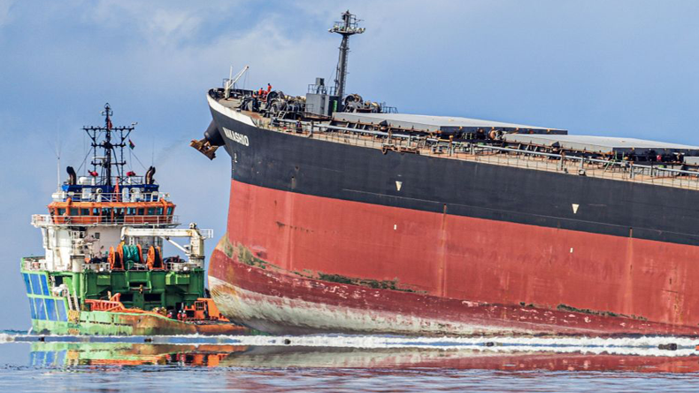 Bulker Wakashio grounded at Mauritius 11 August 2020. Credit: Daren Mauree/L'Express Maurice/AFP via Getty Images