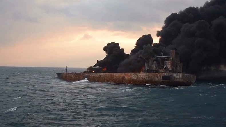 Fire on board tanker Sanchi after collision January 2018