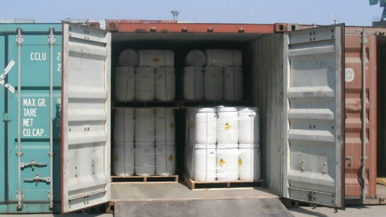 Calcium hypochlorite in container