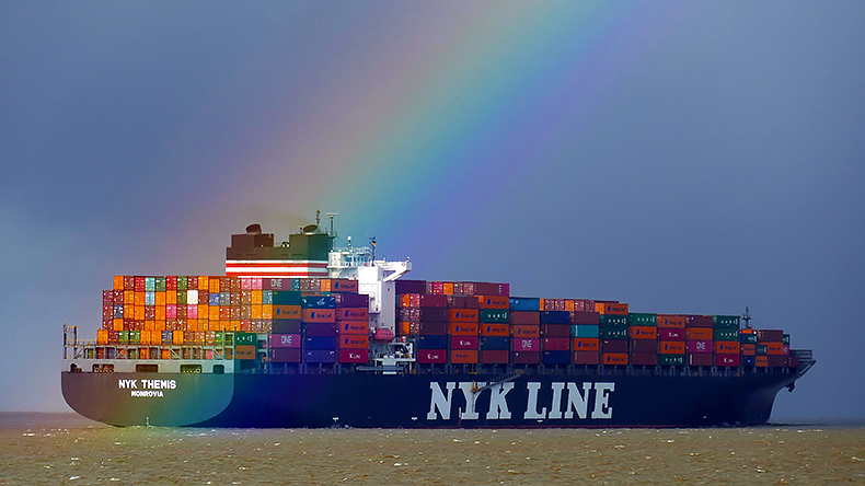 Containership NYK Themis at river Elbe