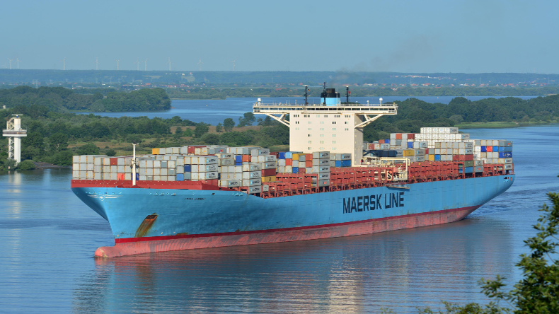 Emma Maersk ULCS containership on river
