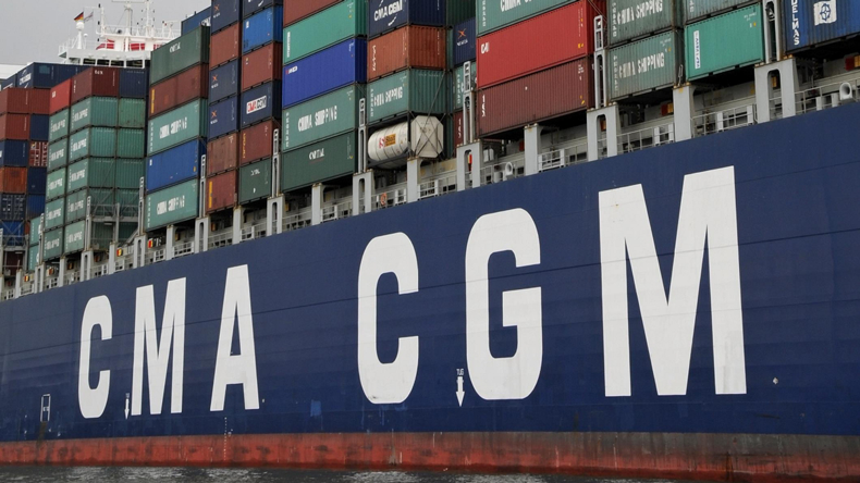 CMA CGM logo on side of containership