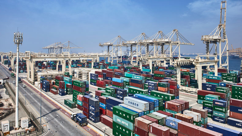 Containers stacked at Jebel Ali yard