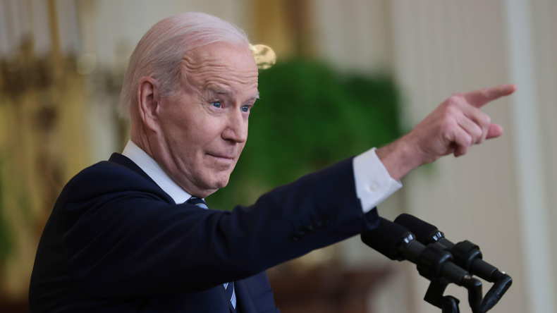 US President Joe Biden makes point