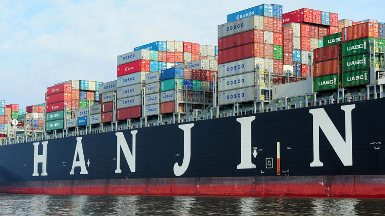 Hanjin name on side of ship