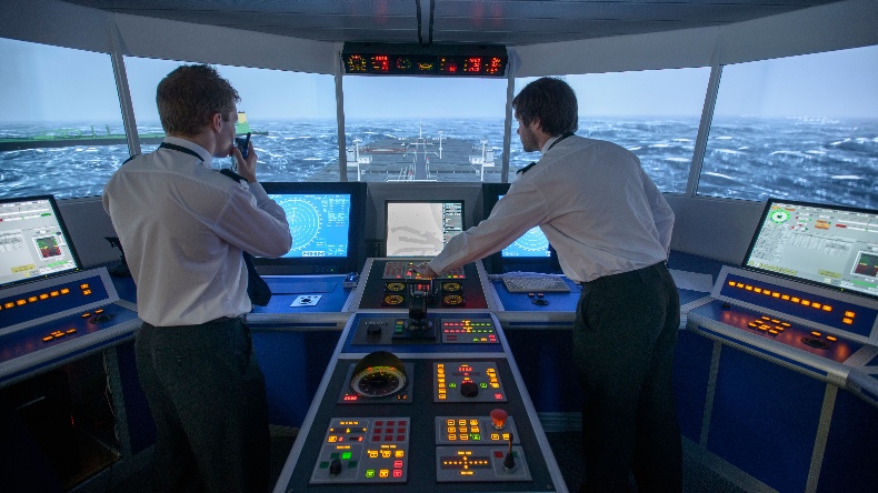 Ship crew on bridge during cyber training