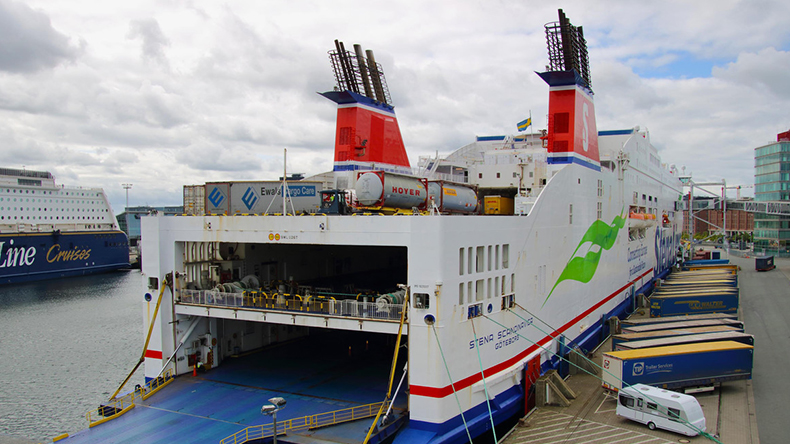 August 2021: The passenger ro-ro Stena Scandinavica at Kiel. Built 2002 by Hyundai Heavy Industries Company Limited (HHI) at Ulsan, 170 teu, 11691 dwt, IMO 9235517, Flag Sweden. As of September 2021, Lloyd’s List Intelligence gives beneficial owner as Stena Group, commercial operator as Stena Line AB, and technical manager as Stena Line Scandinavia AB, with the registered owner Juteskaren AB and third-party operator as n/a