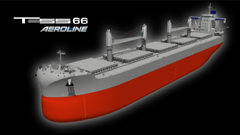 Computer render of Tsuneishi Aero66 dry bulk ship