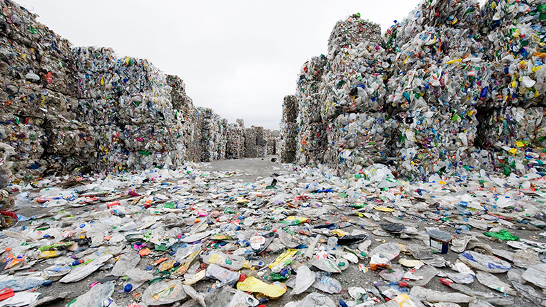 Plastics sorted in a waste recycling plant in the UK. Credit: Peter Alvey / Alamy Stock Photo