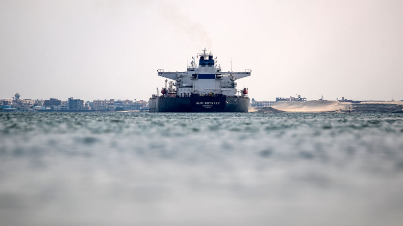 Crude oil tanker Almi Odyssey sailing in Suez Canal. Credit Mahmoud Khaled / Getty Images
