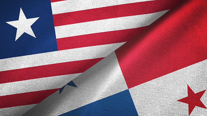 Liberia and Panama flags in cloth