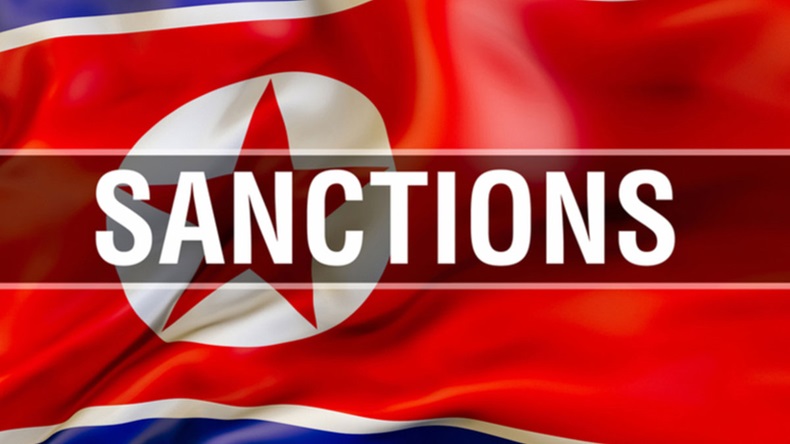 North Korea flag with sanctions overlay