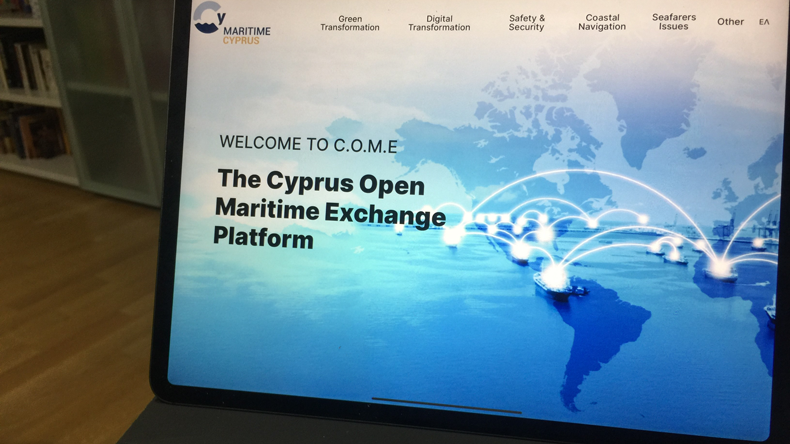 Web page for Cyprus Open Maritime Exchange new site. Pic Nigel Lowry