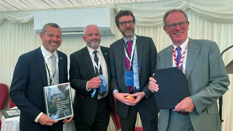 From left: Arsenio Dominguez, secretary-general elect of the International Maritime Organisation; David Hammond, chief executive of Human Rights at Sea; HRAS chairman Matthew Vickers and patrol Lord Teverson