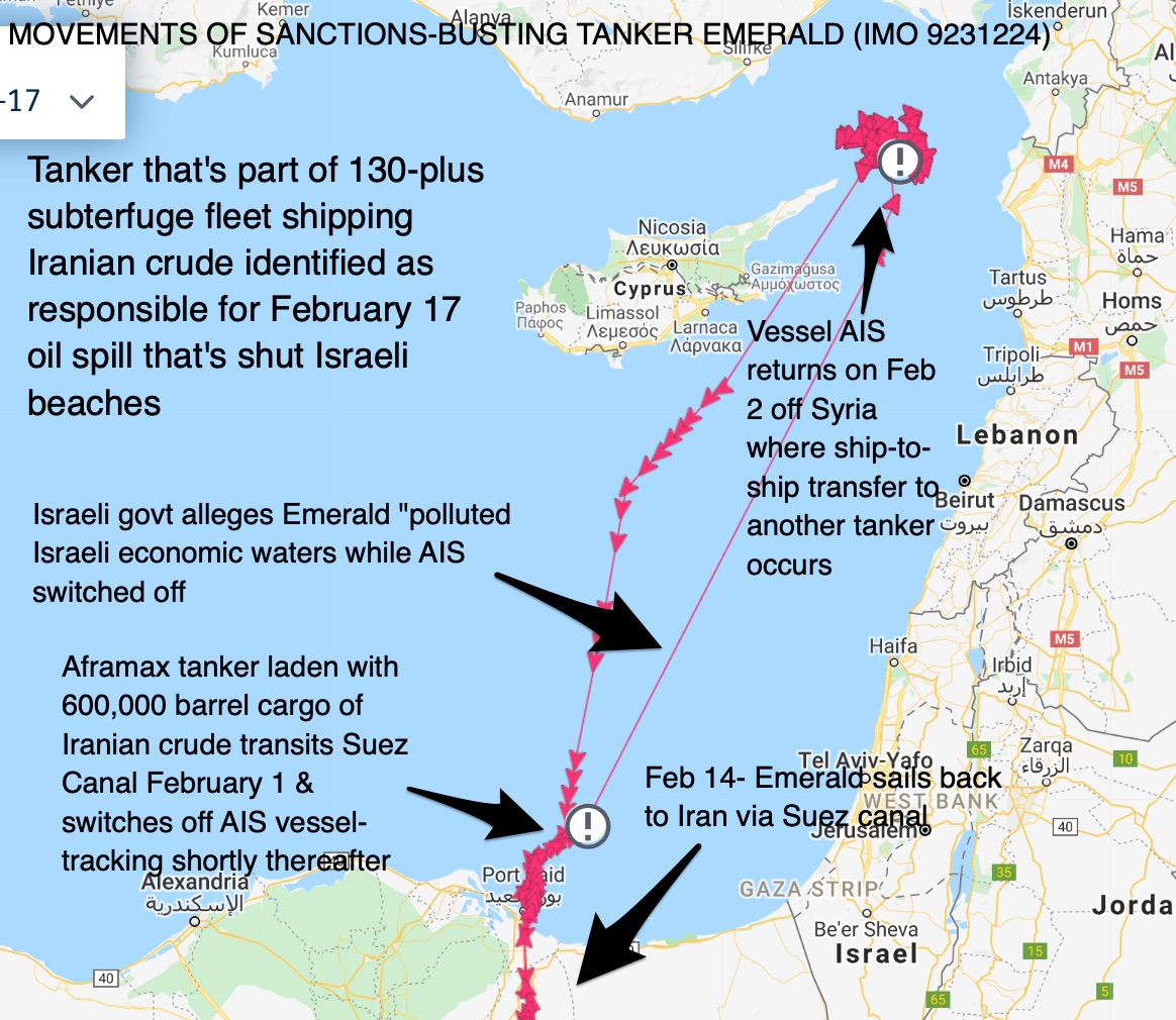 Movements of Israel oil spill suspect