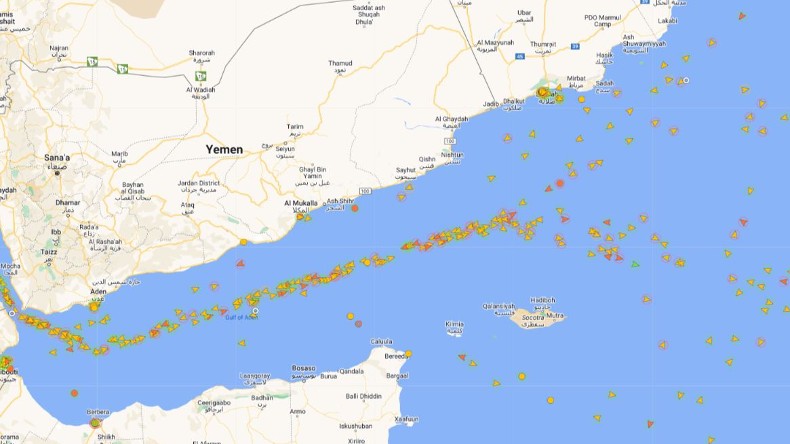 Map of vessel route fired on off Yemen from Lloyd’s List Intelligence
