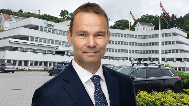 The Gard chief executive Rolf Thore Roppestad overlaid on the Gard HQ building in Norway