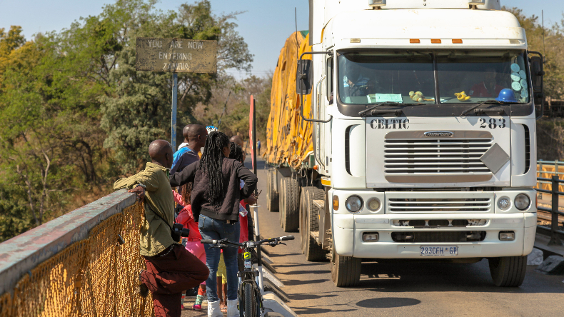Truck carrying copper at the Victoria Falls Zimbabwe-Zambia border.