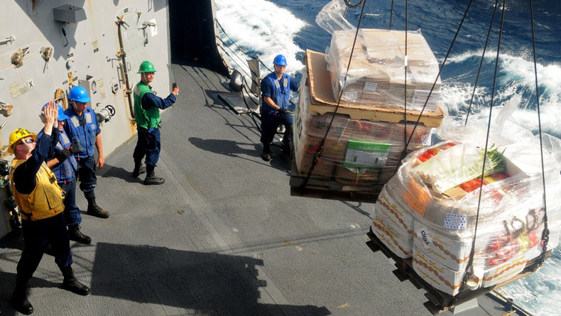 Ship receiving supplies