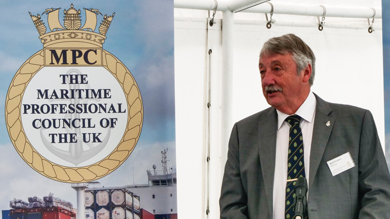 Derek Chadburn, chairman of the new Maritime Professional Council launched in Sept 2021, giving a welcoming address. Credit: Steve Lashley