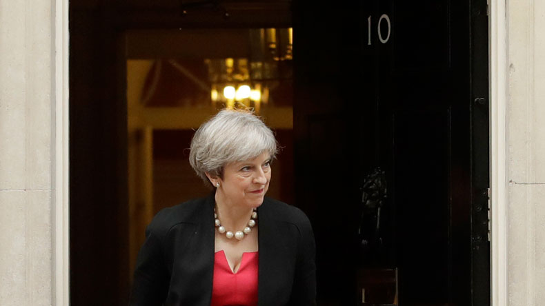 Theresa May at the front door of 10 Downing Street