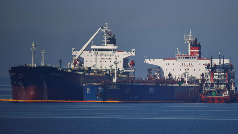 Ice Energy transfers crude from Iran-flagged oil tanker Lana (former Pegas), off Karystos