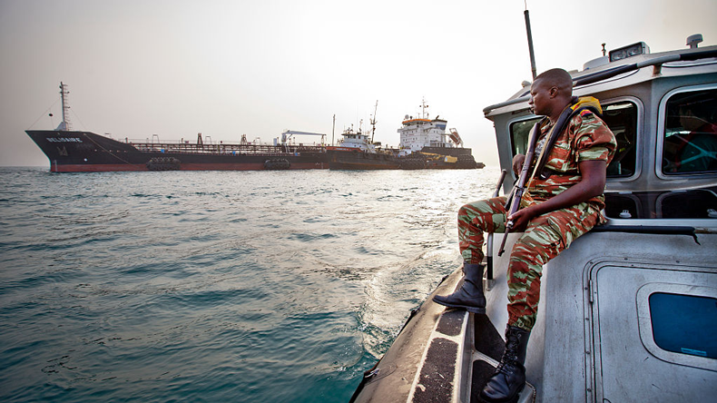 On guard against pirates in the Gulf of Guinea -- Jason Florio/Corbis via Getty Images