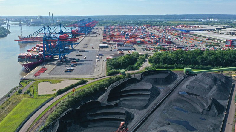 July 2020: Container Terminal Altenwerder (CTA), Hamburg, Germany. The terminal, opened in 2001, spreads on a surface of 983,500 square metres and has a capacity of 3m teu annually