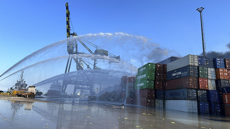 Water spraying to tackle Iskenderun port fire 