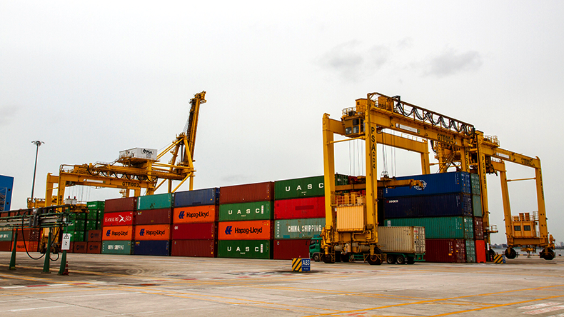 View across PSA Jurong Island Terminal with containers