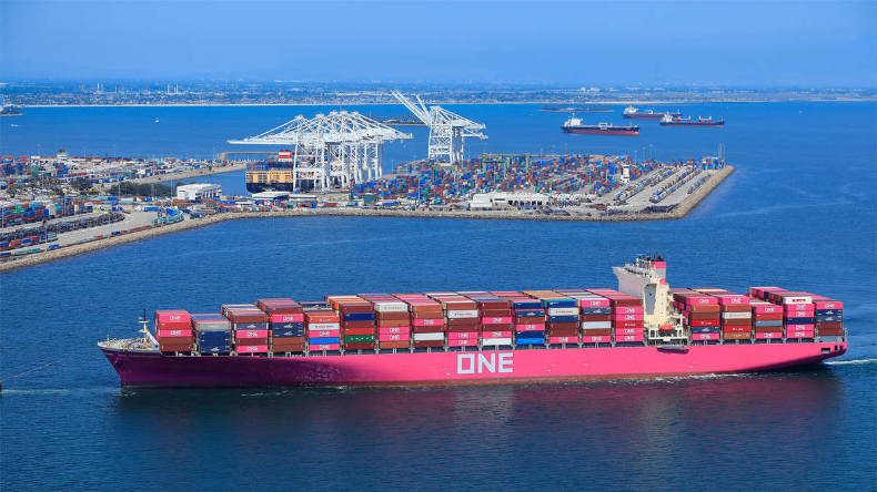 Port of Long Beach with containership entering