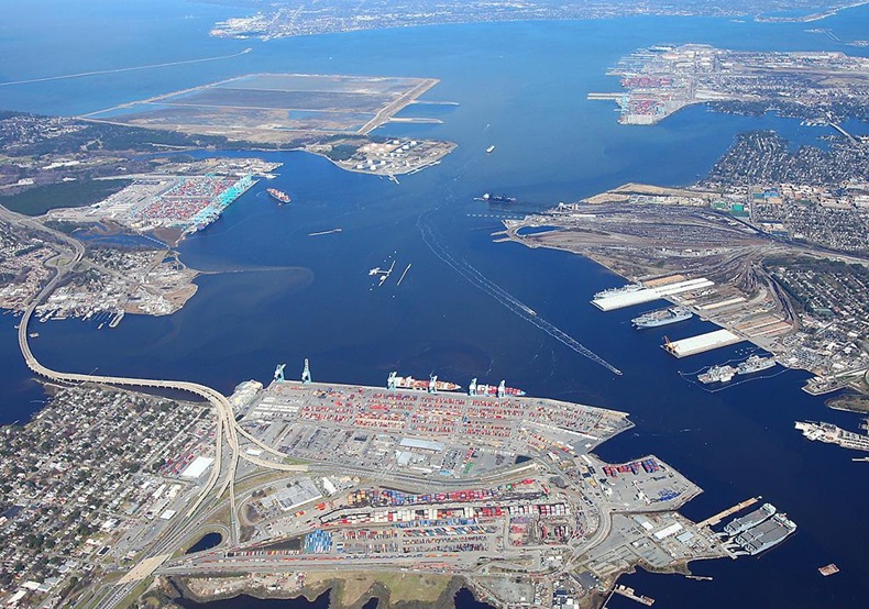The Portsmouth Marine Terminal, foreground, of the Port of Virginia. Credit: Port of Virginia