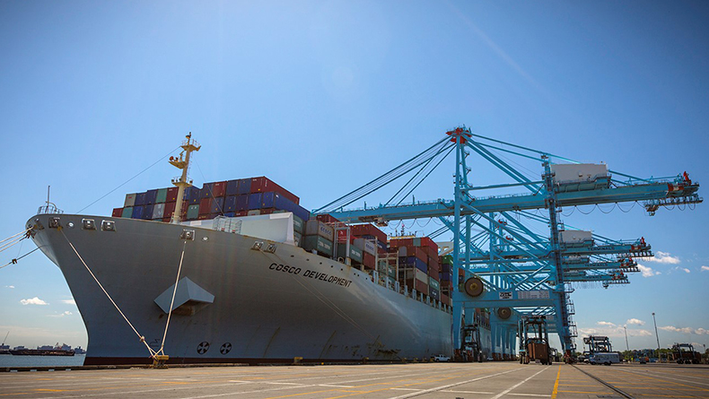 Port of Virginia: The biggest vessel in the port’s history, the 13,000 teu Cosco Development, called at Norfolk International Terminal in June 2017  