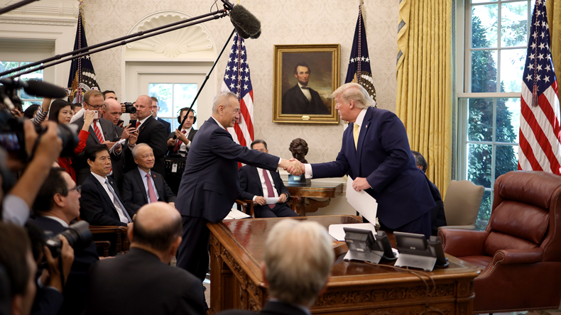 President Trump and China's vice-premier Liu He after Phase One trade deal announced