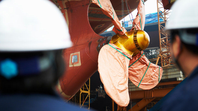 Propeller at South Korean shipyard. Credit Cultura Creative RF / Alamy Stock Photo