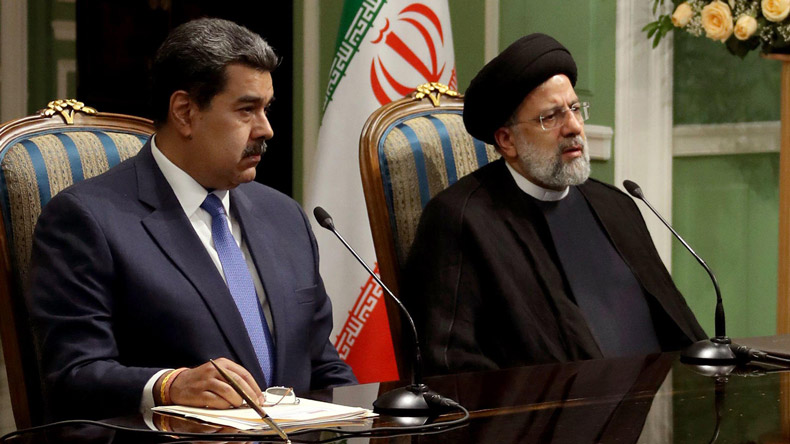 Venezuela's President Nicolas Maduro and Iranian President Ebrahim Raisi during a joint press conference at the Saadabad Palace in Tehran, Iran, on 11 June 2022.