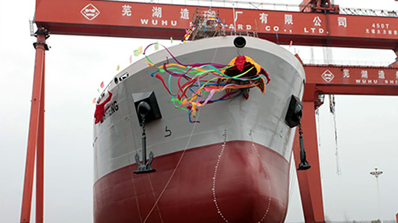 Gantry cranes and ship at Wuhu Shipyard