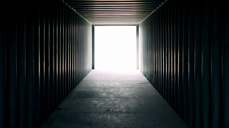 Inside an empty container looking out