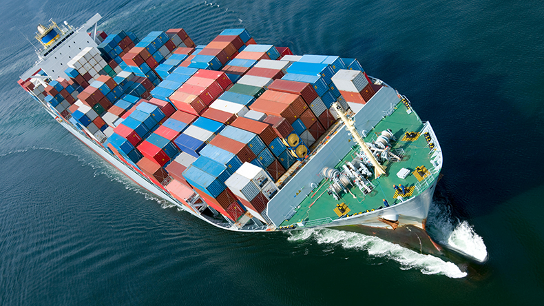 Containership angled view. Credit Blakeley / Alamy Stock Photo