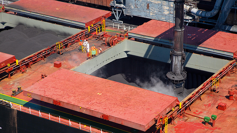 bulk ship loading aerial view       coal Long Beach Ca EWGB8A Credit: Tom Paiva / Alamy Stock Photo