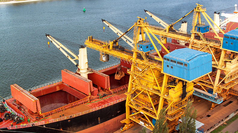 Dry bulk iron ore at  harbor. Trade in raw materials.  Baltic Sea Credit: mar-fre / Alamy Stock Photo