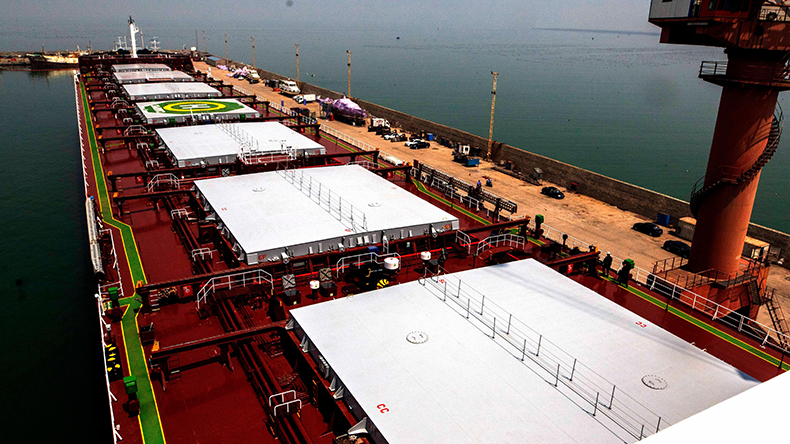 Panamax bulker deck view. Credit: Sipa US / Alamy Stock Photo