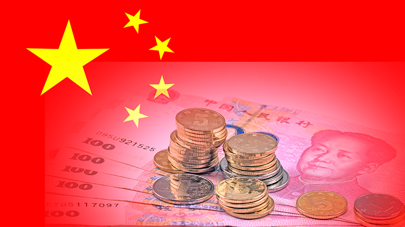 Chinese money on the background of Chinese national flag 