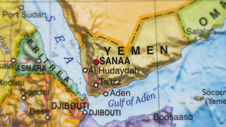  Photo of a map of Republic of Yemen and the capital Sanaa . - Image ID: FDTFRX.  Credit: Vitaly Suprun / Alamy Stock Photo 