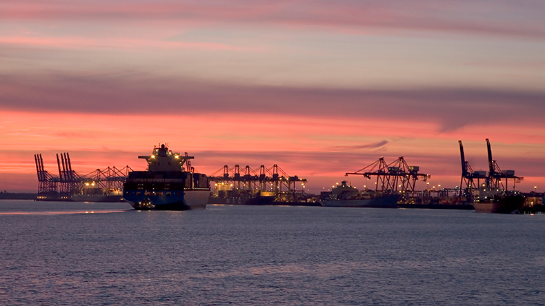 Felixstowe port at sunset
