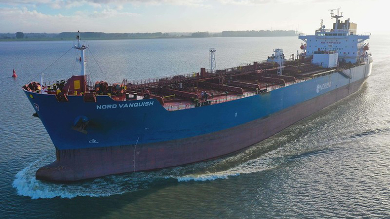 October 2021: The product tanker Nord Vanquish on the River Elbe. Built 2007 by Hyundai Mipo Dockyard at Ulsan, 37,599 dwt, IMO 9833058; Flag Liberia. As of October 2021, Lloyd’s List Intelligence gives beneficial owner as Fukujin Kisen KK (Fukujin Kisen Company Limited), commercial operator Fukujin Kisen KK (Fukujin Kisen Company Limited), the technical manager Fleet Management Limited (HKG) and registered owner as Stiringaster Line Incorporated, third party operator as Stena Bulk AB