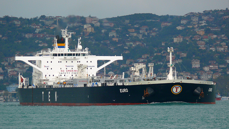 Tsakos Energy Navigation TEN Bosporus Strait Suezmax vessel name Euro ; Credit: Hasenpusch Photo